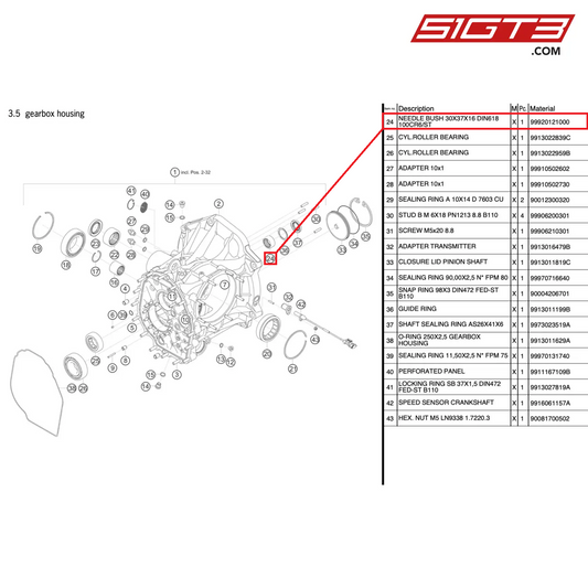 DOUILLE À AIGUILLE 30X37X16 DIN618 100CR6/ST - 99920121000 [PORSCHE 991.2 GT3 Cup]