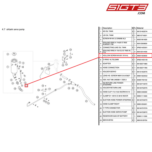 ŚRUBA DRĄŻONA M10X1 X19 AL - 99921503930 [PORSCHE 991.1 GT3 R]