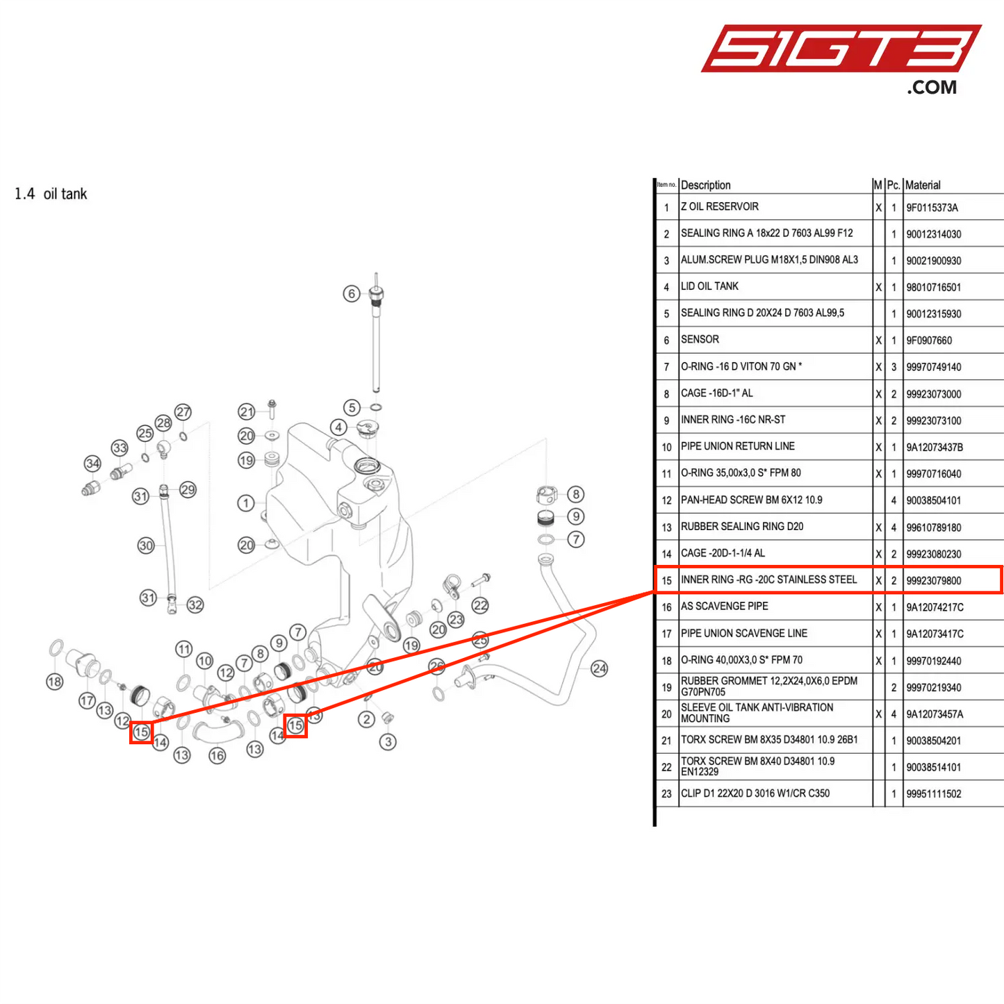 INNER RING -RG -20C STAINLESS STEEL - 99923079800 [PORSCHE 911 GT3 R Type 991 (GEN 2)]