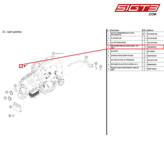 6RD-SCREW BM12X1,5X55 D34801 10.9 26B1 * - 99938500901 [PORSCHE 911 GT2 RS Clubsport]