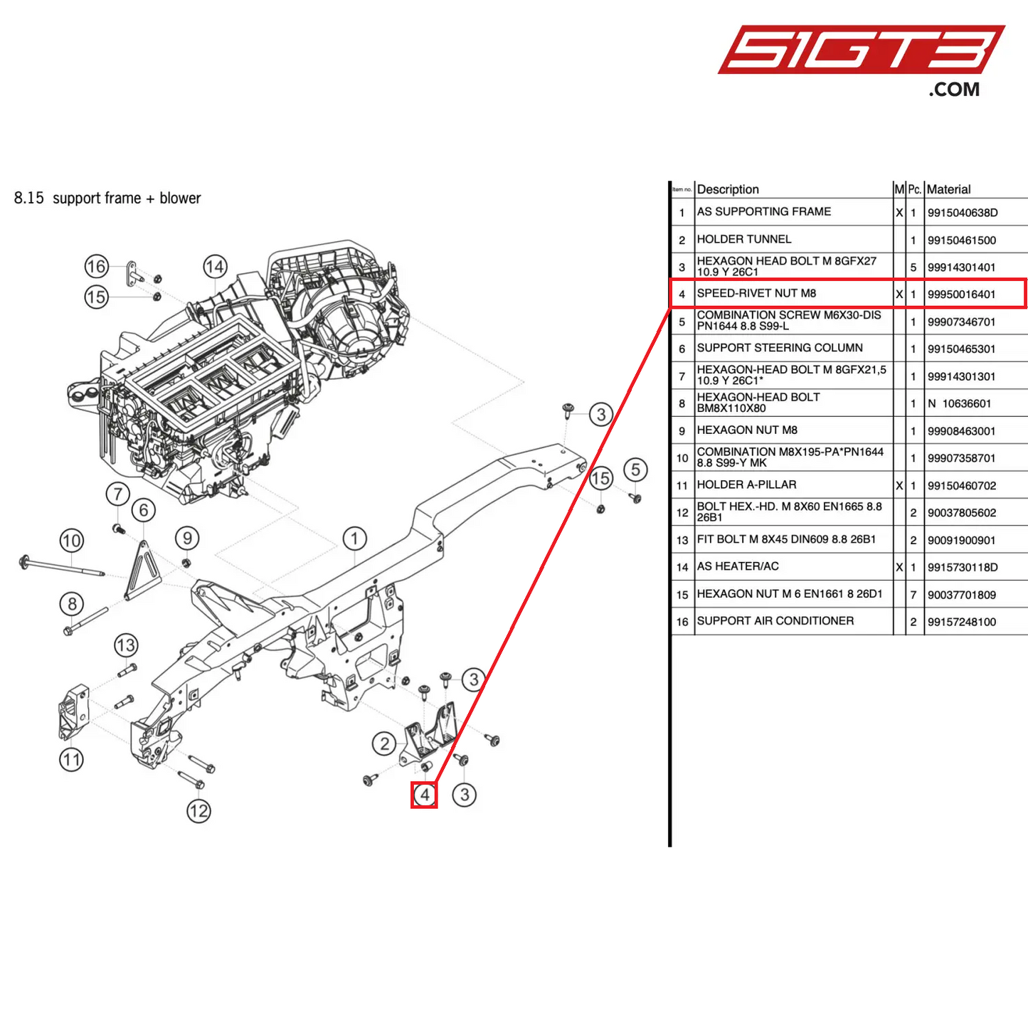 SPEED-RIVET NUT M8 - 99950016401 [PORSCHE 911 GT3 Cup Type 991 (GEN 2)]