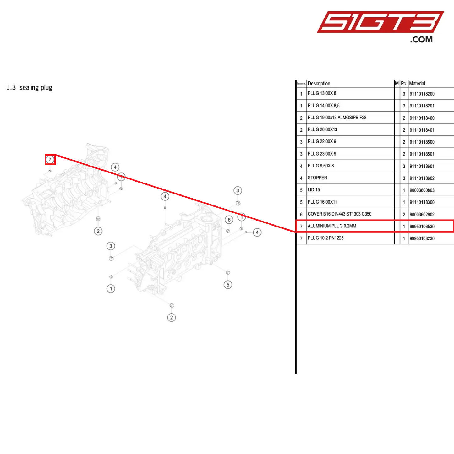 ALUMINIUM PLUG 9,2MM - 99950106530 [PORSCHE 996 GT3 Cup]