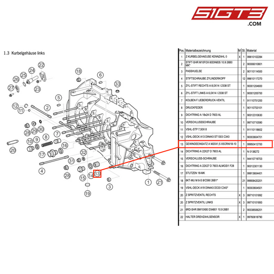 INSERT M20X1,5 X5CRNI18-10 - 99950412700 [PORSCHE 991.1 GT3 Cup]