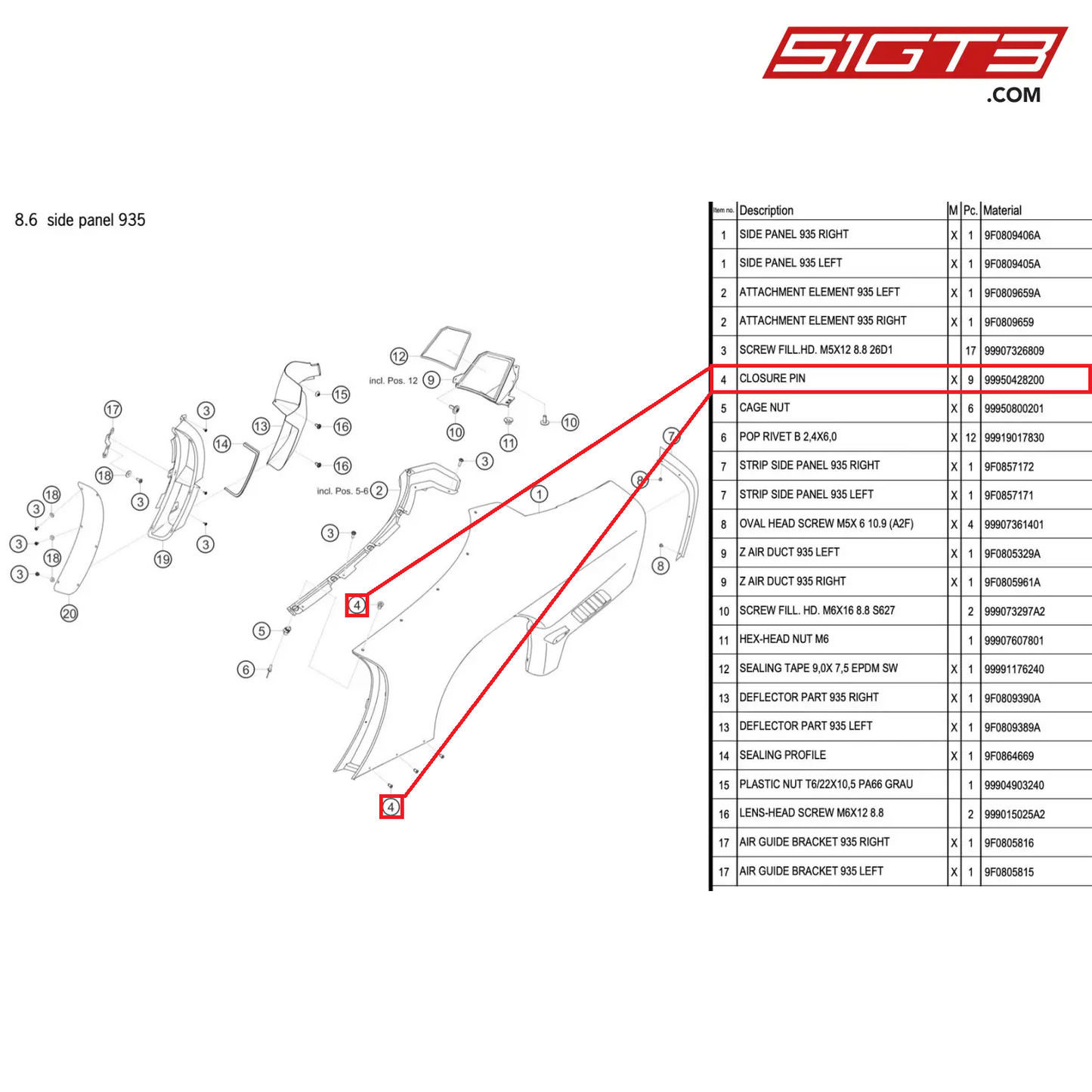 CLOSURE PIN - 99950428200 [PORSCHE 911 GT2 RS Clubsport]