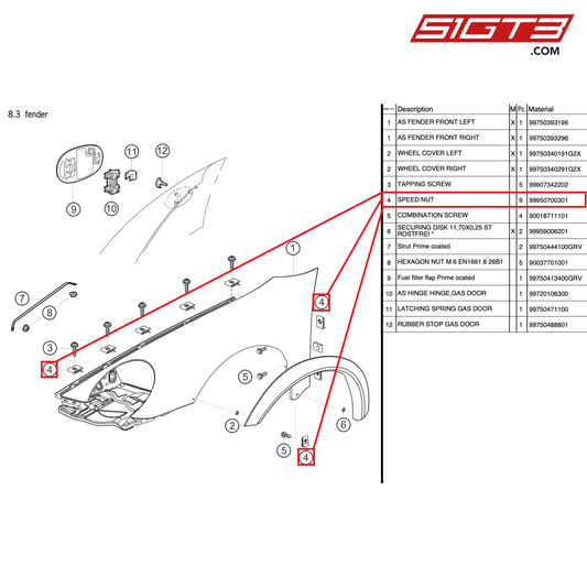 SHEET NUT 6,3 - 99950700301 [PORSCHE 997.2 GT3 Cup]