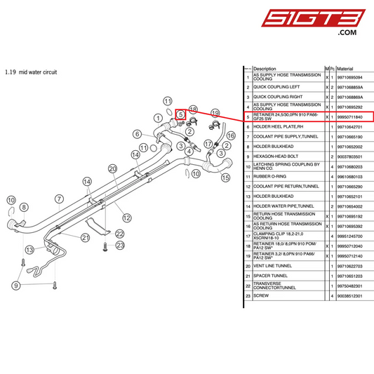 RETAINER 24,5/30,0PN 910 PA66-GF25 SW - 99950711840 [PORSCHE 997.2 GT3 Cup]