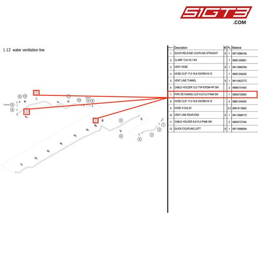 PIPE RETAINING CLIP 8.0/12.0 PA66 SW - 99950726940 [PORSCHE 911 GT3 R Type 991 (GEN 2)]