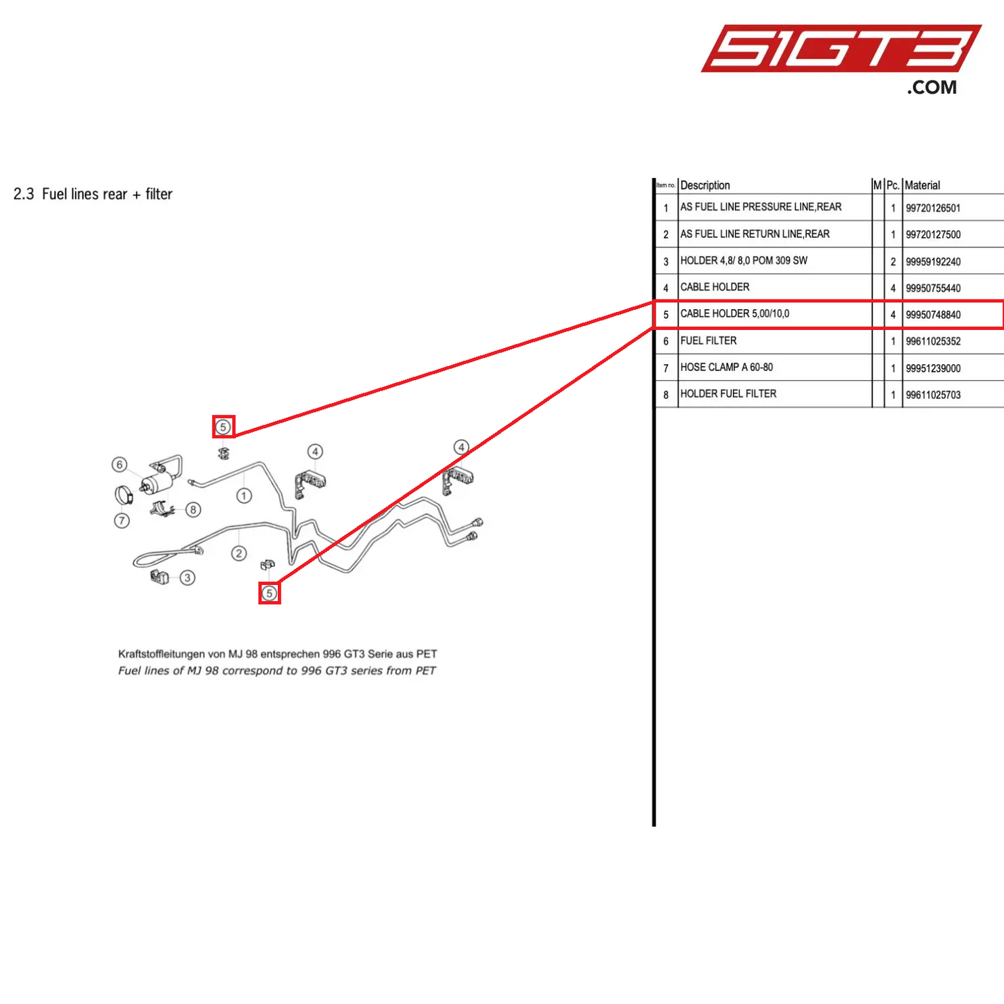 CABLE HOLDER 5,00/10,0 - 99950748840 [PORSCHE 996 GT3 Cup]