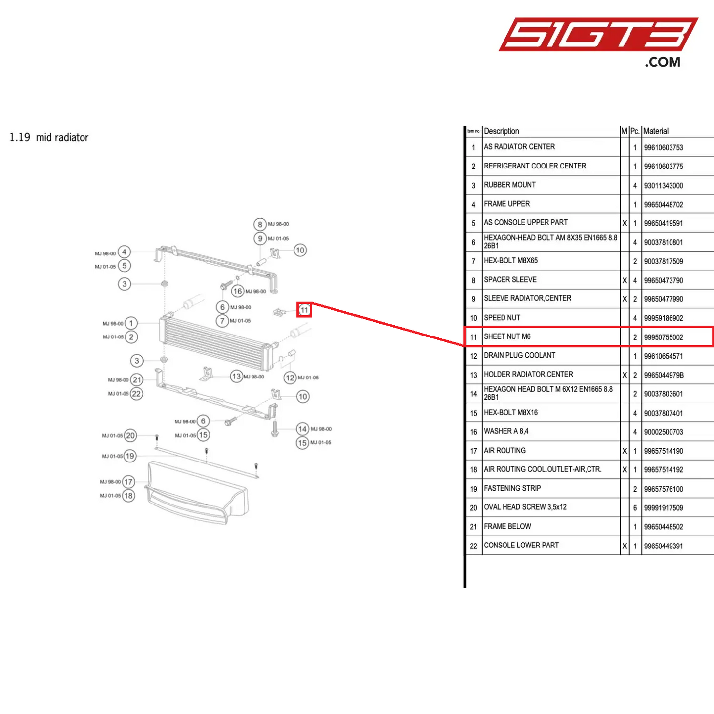 SHEET NUT M6 - 99950755002 [PORSCHE 996 GT3 Cup]