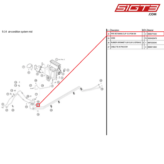 PIPE RETAINING CLIP 12.0 POM SW - 99950774340 [PORSCHE 991.2 GT3 R]