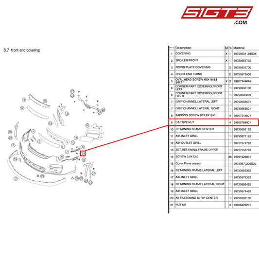 CAPTIVE NUT - 99950784901 [PORSCHE 997.2 GT3 Cup]