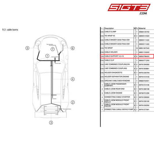 CABLE SUPPORT 4,5-10 - 99950796402 [PORSCHE 997.2 GT3 Cup]