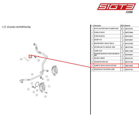 CLAMP D1 22X15 D 3016 W1/CR C350 - 99951108002 [PORSCHE 996 GT3 Cup]