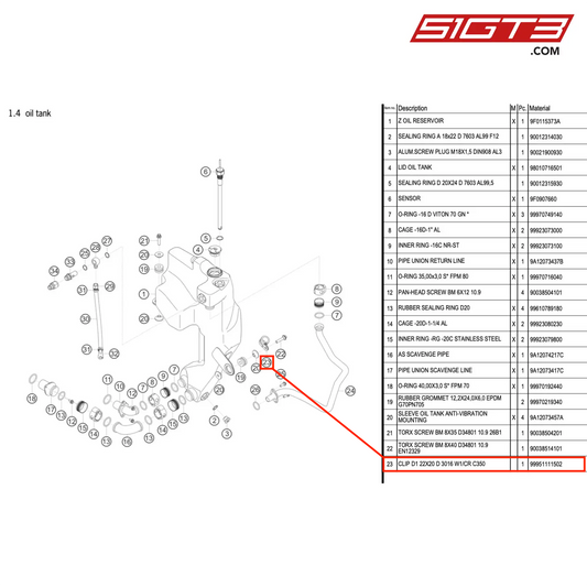 CLIP D1 22X20 D 3016 W1/CR C350 - 99951111502 [PORSCHE 911 GT3 R Type 991 (GEN 2)]