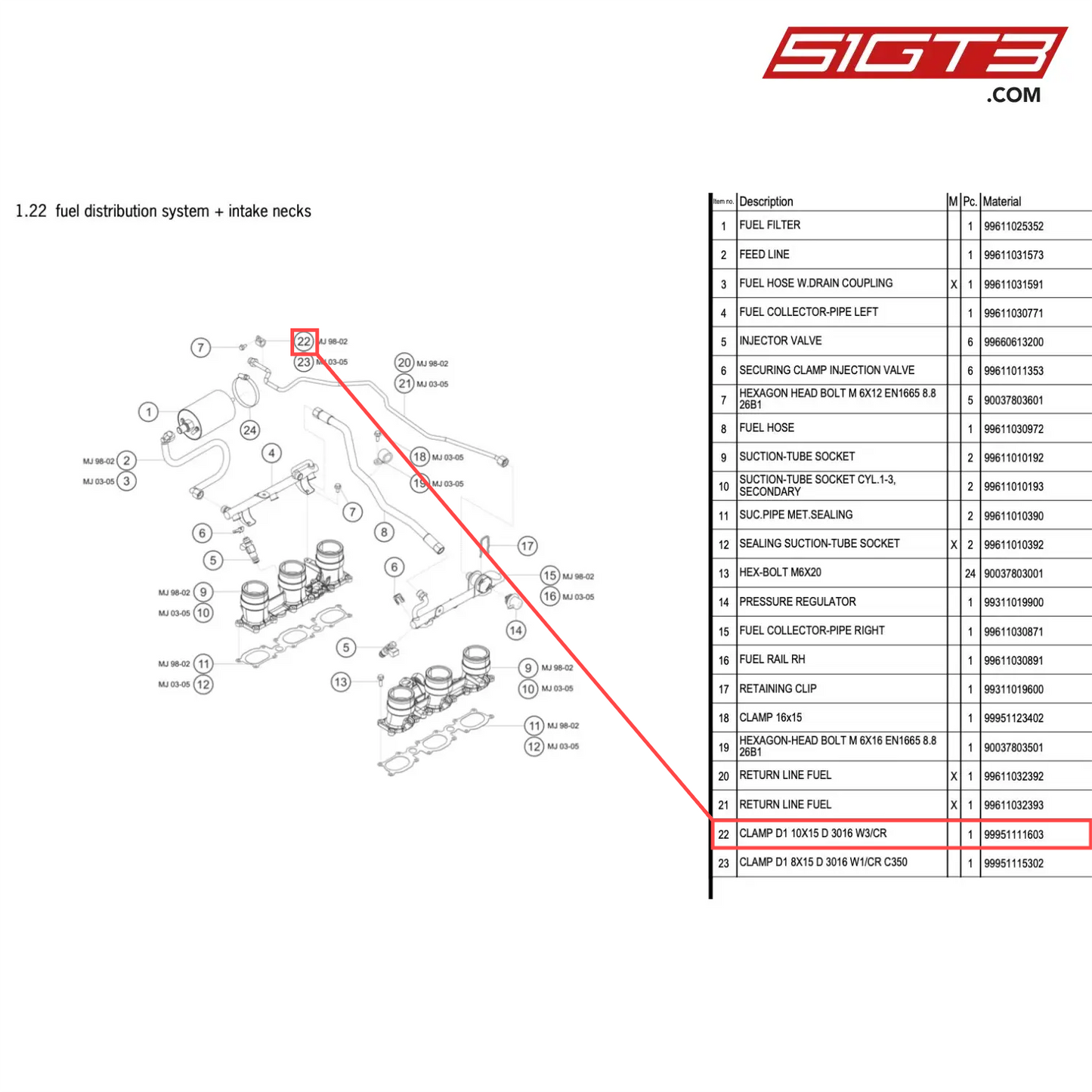 CLAMP D1 10X15 D 3016 W3/CR - 99951111603 [PORSCHE 996 GT3 Cup]