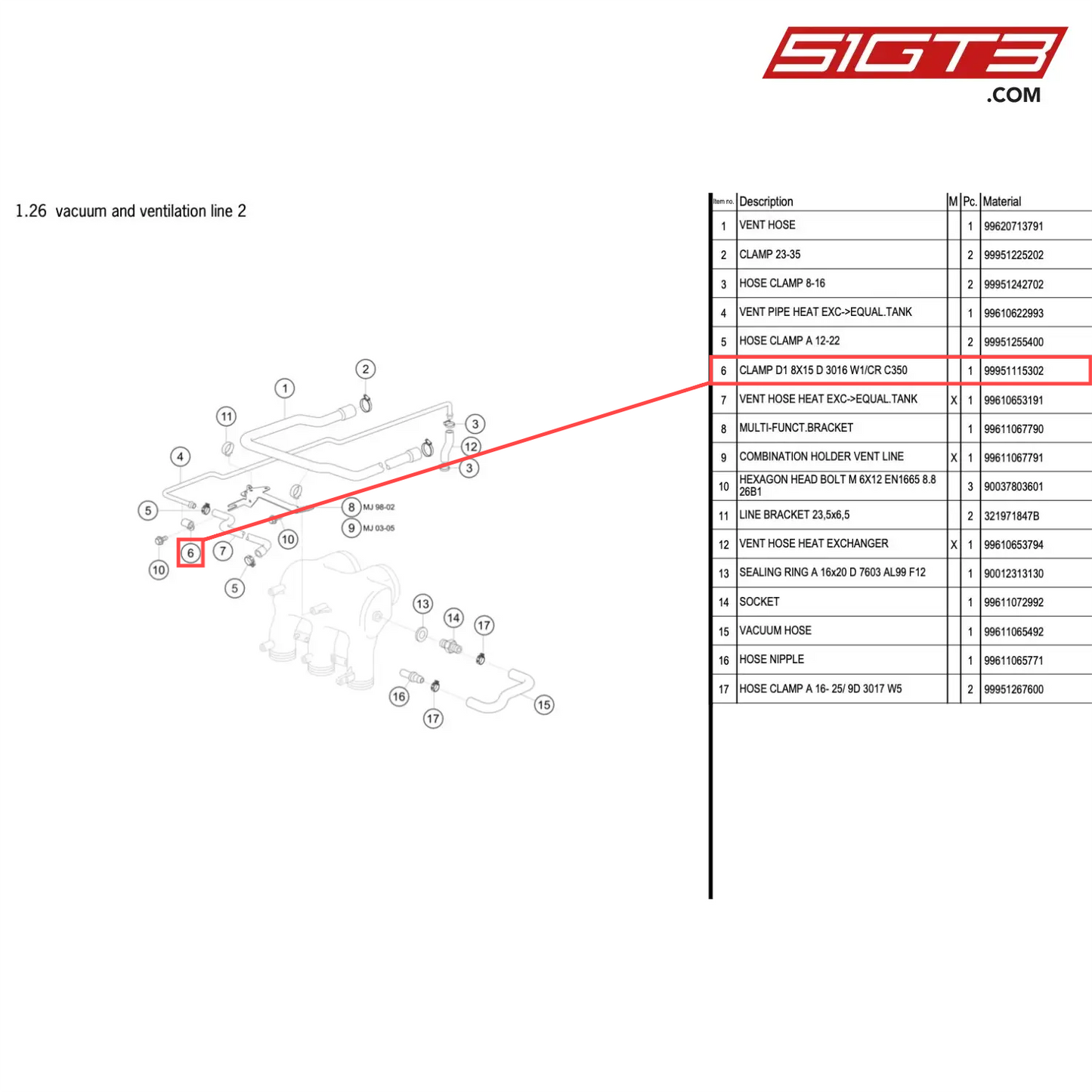 CLAMP D1 8X15 D 3016 W1/CR C350 - 99951115302 [PORSCHE 996 GT3 Cup]