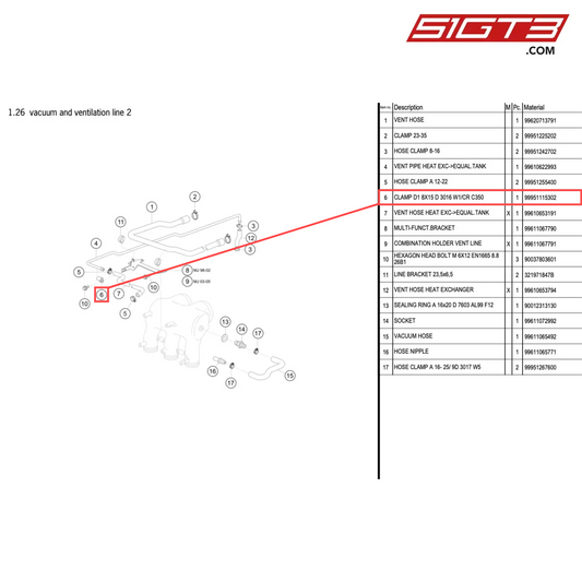 CLAMP D1 8X15 D 3016 W1/CR C350 - 99951115302 [PORSCHE 996 GT3 Cup]