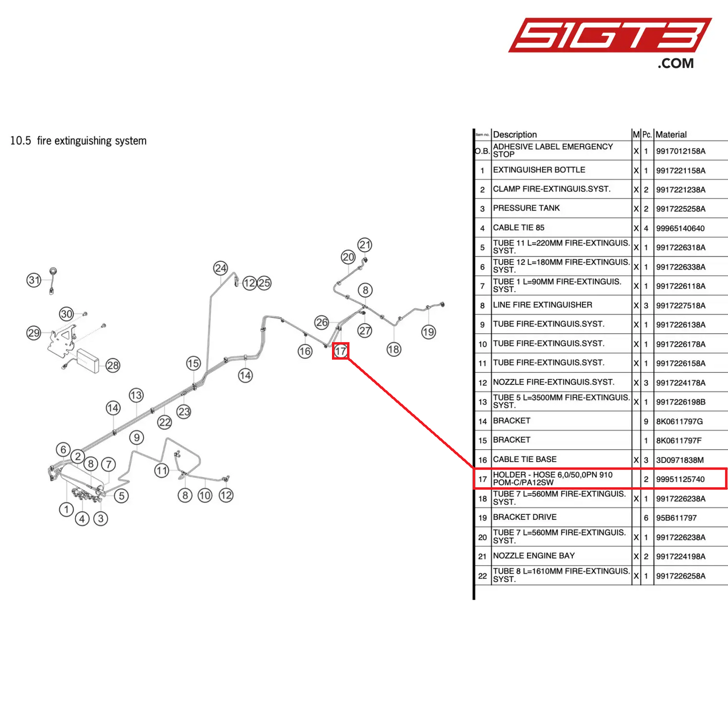 HOLDER - HOSE 6,0/50,0PN 910 POM-C/PA12SW - 99951125740 [PORSCHE 911 GT3 Cup Type 991 (GEN 2)]