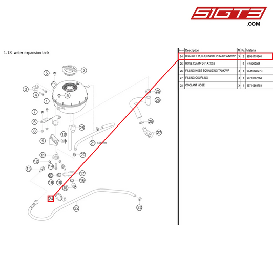 BRACKET 15,0/ 8,0PN 910 POM-C/PA12SW* - 99951174640 [PORSCHE 911 GT3 R Type 991 (GEN 2)]