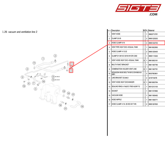 HOSE CLAMP 8-16 - 99951242702 [PORSCHE 996 GT3 Cup]