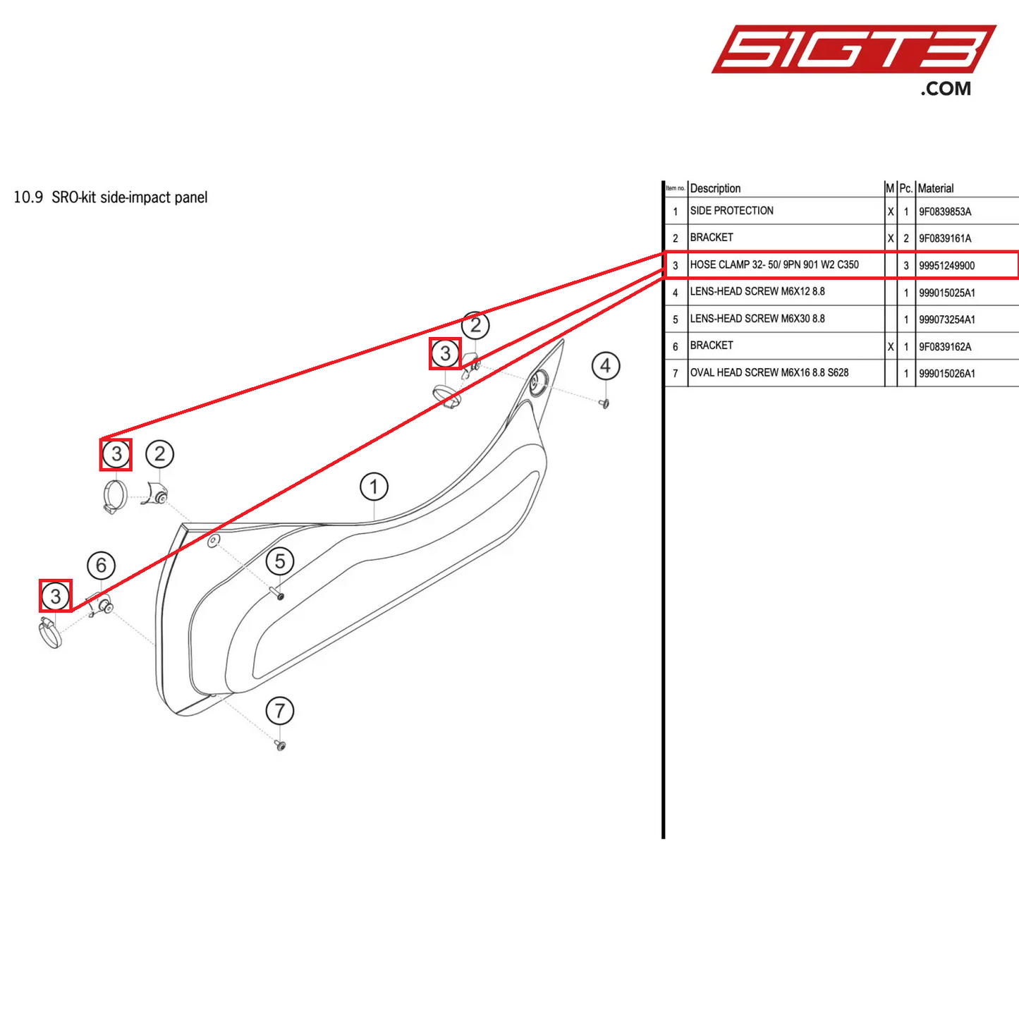 HOSE CLAMP 32- 50/ 9PN 901 W2 C350 - 99951249900 [PORSCHE 911 GT2 RS Clubsport]