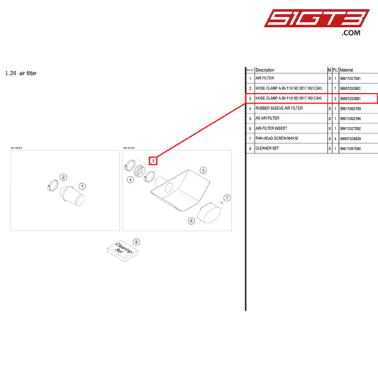 HOSE CLAMP A 90-110/ 9D 3017 W2 C343 - 99951253901 [PORSCHE 996 GT3 Cup]