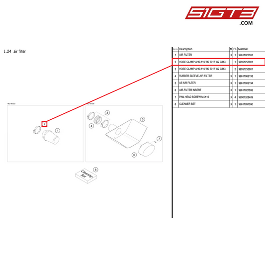 HOSE CLAMP A 90-110/ 9D 3017 W2 C343 - 99951253901 [PORSCHE 996 GT3 Cup]