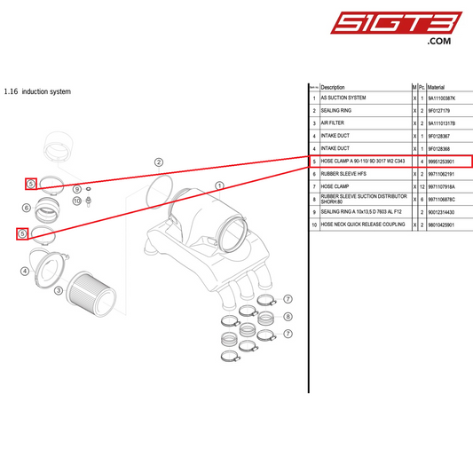 HOSE CLAMP A 90-110/ 9D 3017 W2 C343 - 99951253901 [PORSCHE 911 GT3 R Type 991 (GEN 2)]