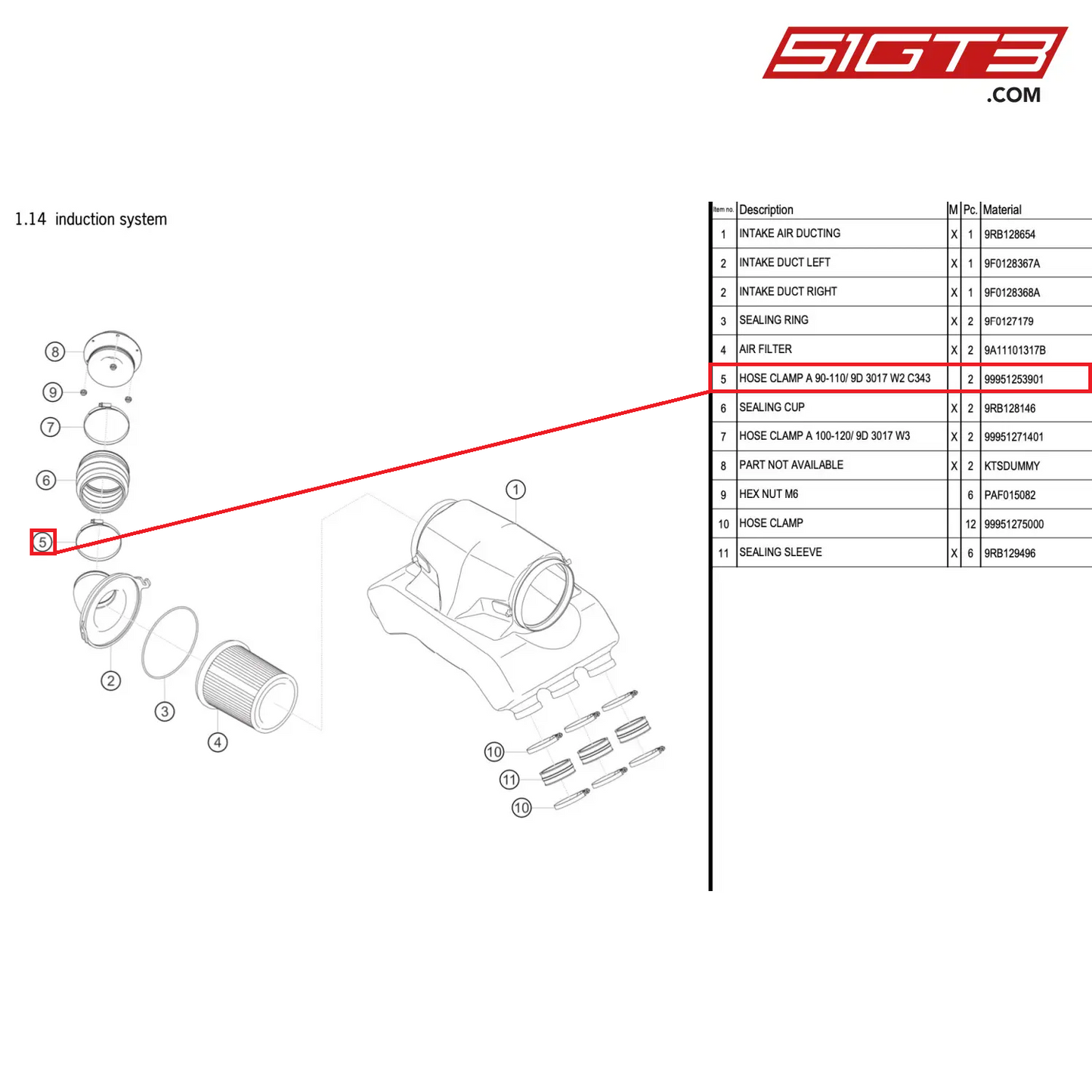 HOSE CLAMP A 90-110/ 9D 3017 W2 C343 - 99951253901 [PORSCHE 992.1 GT3 R]