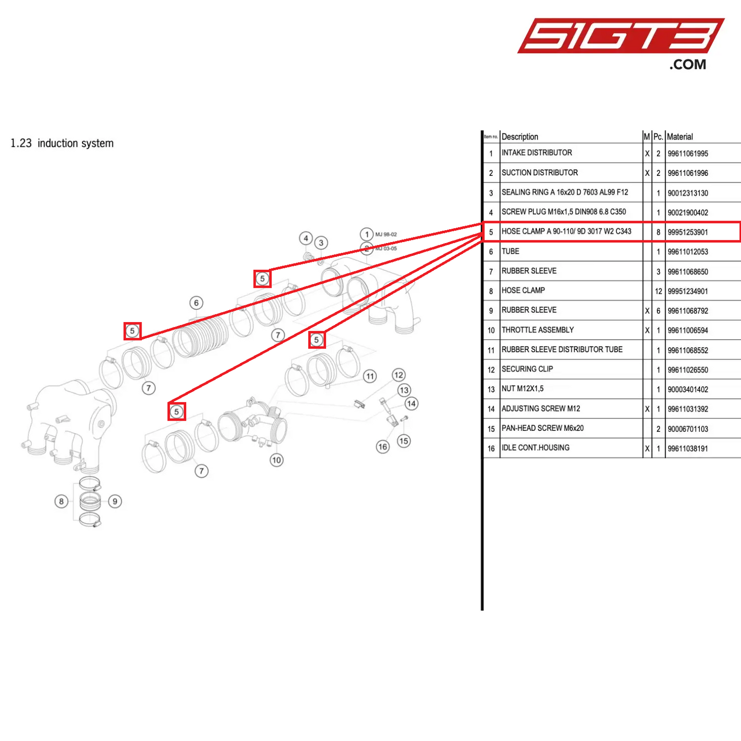 HOSE CLAMP A 90-110/ 9D 3017 W2 C343 - 99951253901 [PORSCHE 996 GT3 Cup]