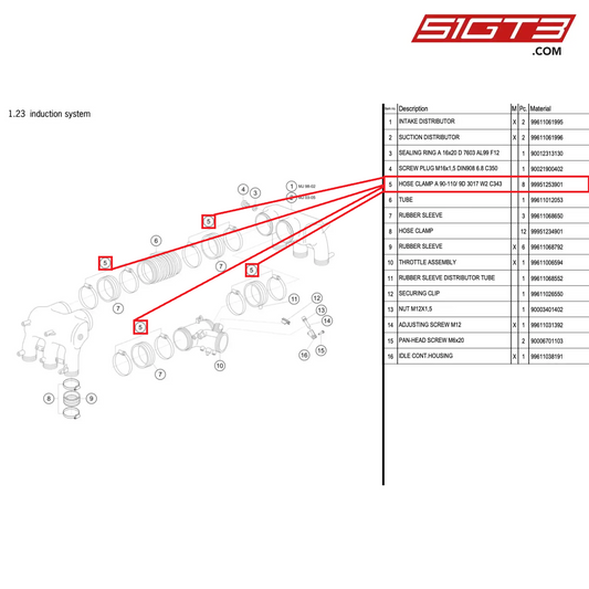 HOSE CLAMP A 90-110/ 9D 3017 W2 C343 - 99951253901 [PORSCHE 996 GT3 Cup]