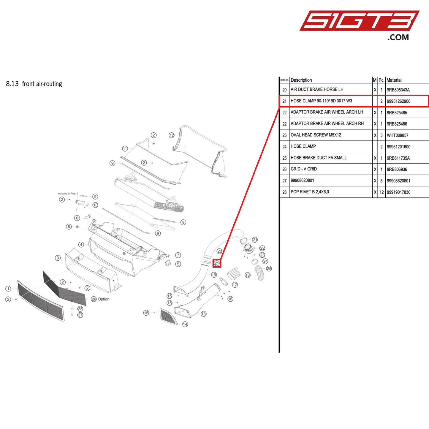 HOSE CLAMP 90-110/ 9D 3017 W3 - 99951262900 [PORSCHE 992.1 GT3 R]