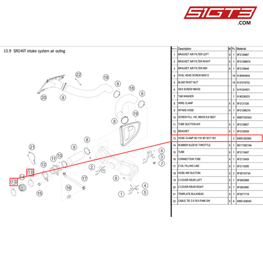 HOSE CLAMP 90-110/ 9D 3017 W3 - 99951262900 [PORSCHE 718 Cayman GT4 Clubsport]