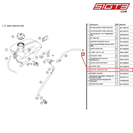 クリップA 8- 16/ 9D 3017 W5 - 99951267400 [ポルシェ 991.1 GT3 R]