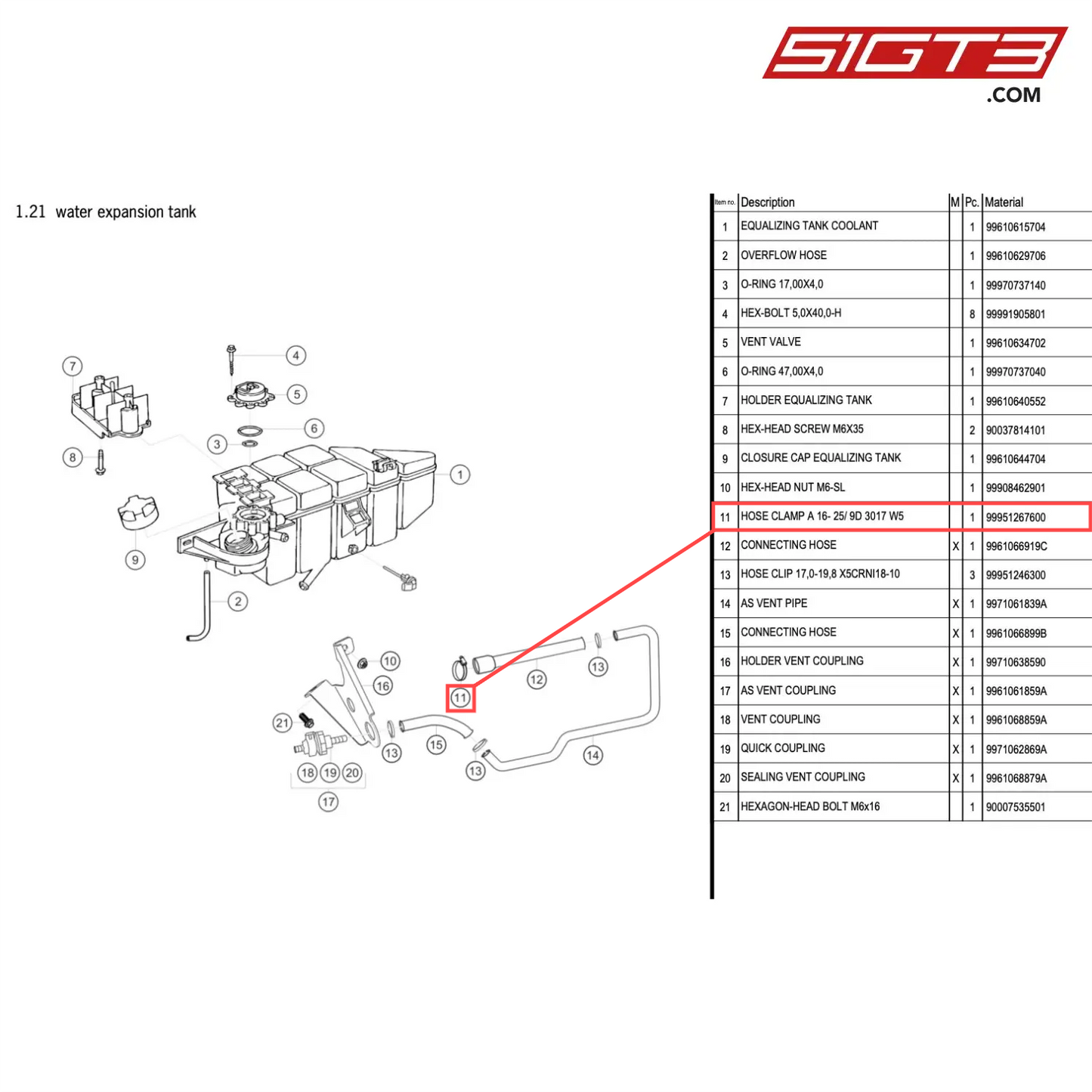 HOSE CLAMP A 16- 25/ 9D 3017 W5 - 99951267600 [PORSCHE 996 GT3 Cup]