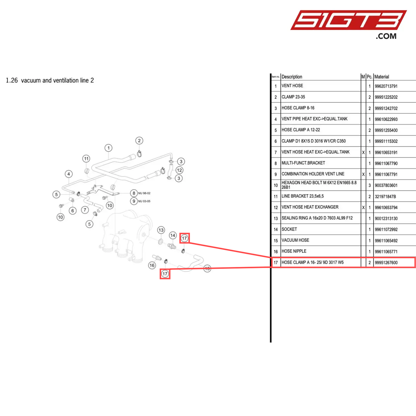 HOSE CLAMP A 16- 25/ 9D 3017 W5 - 99951267600 [PORSCHE 996 GT3 Cup]