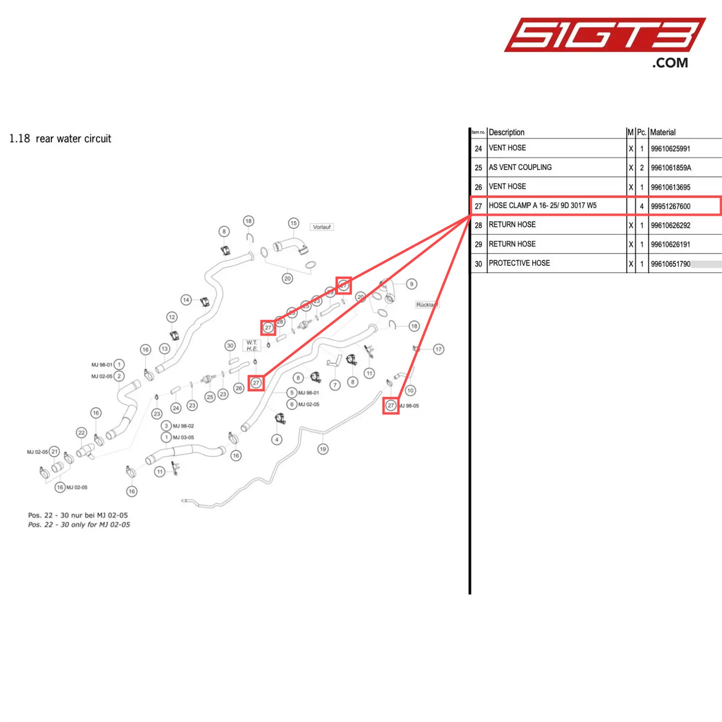 HOSE CLAMP A 16- 25/ 9D 3017 W5 - 99951267600 [PORSCHE 996 GT3 Cup]