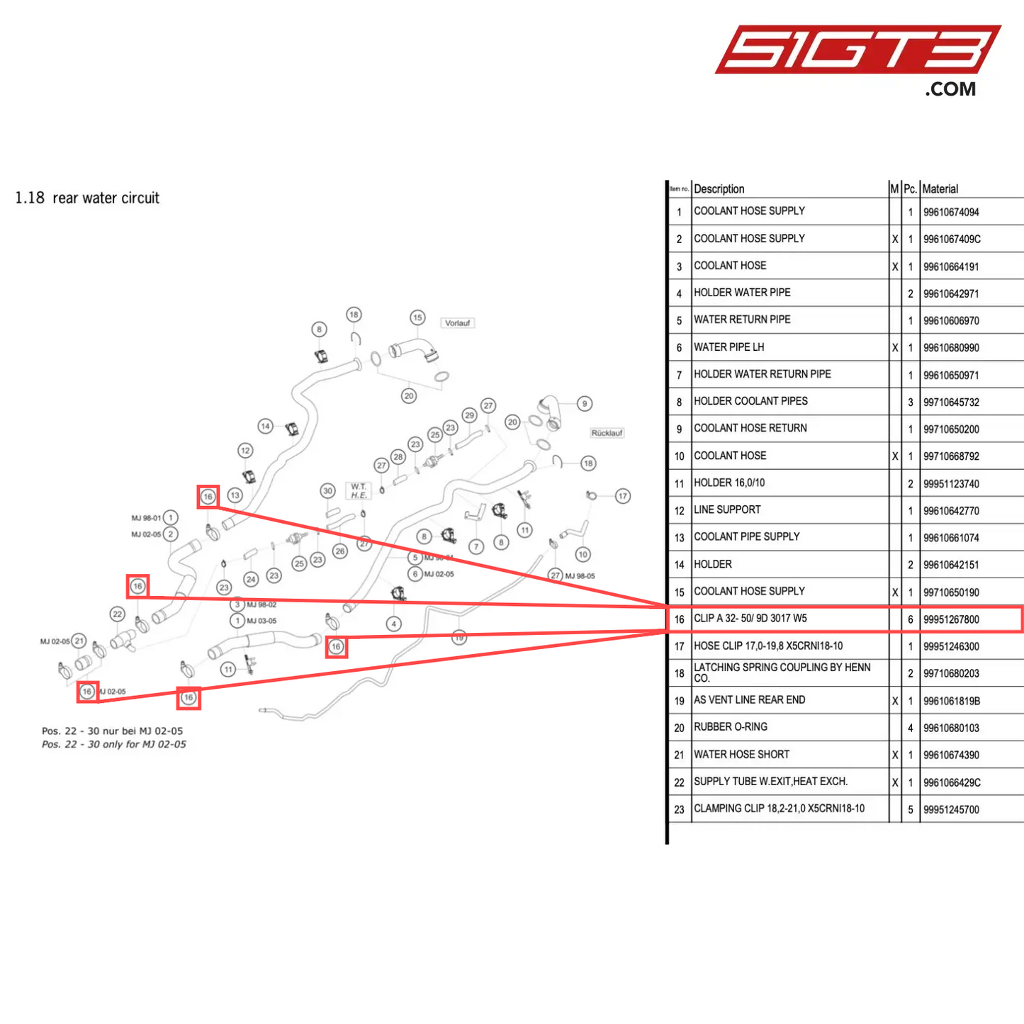 CLIP A 32- 50/ 9D 3017 W5 - 99951267800 [PORSCHE 996 GT3 Cup]