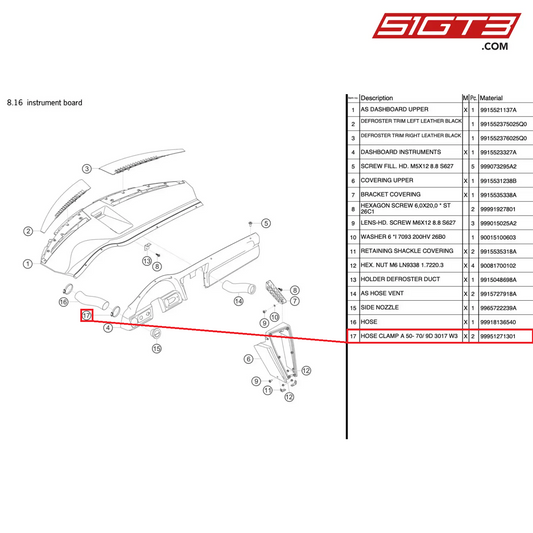 SCHLAUCHSCHELL A 50- 70/ 9D 3017 W3 - 99951271301 [PORSCHE 991.1 GT3 R]