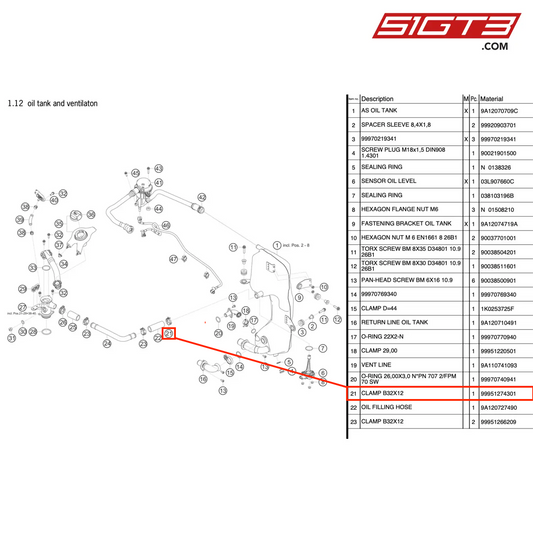 CLAMP B32X12 - 99951274301 [PORSCHE 911 GT3 Cup Type 991 (GEN 2)]