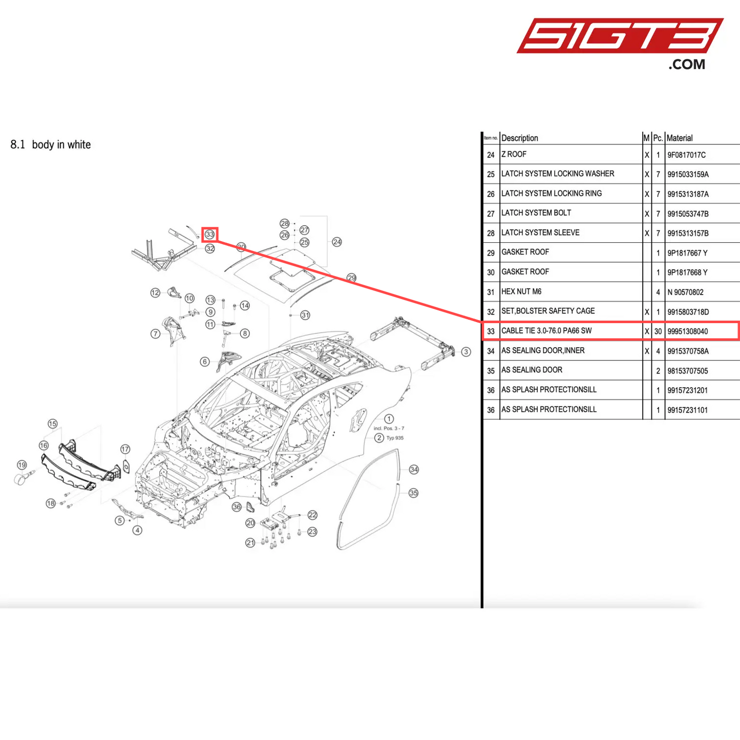 CABLE TIE 3.0-76.0 PA66 SW - 99951308040 [PORSCHE 911 GT2 RS Clubsport]