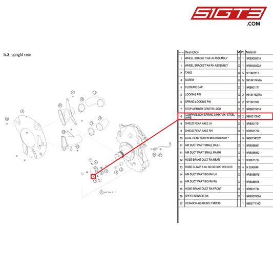 COMPRESSION SPRING 0.95X7.5X* STEEL WIRE - 99952109501 [PORSCHE 992.1 GT3 R]