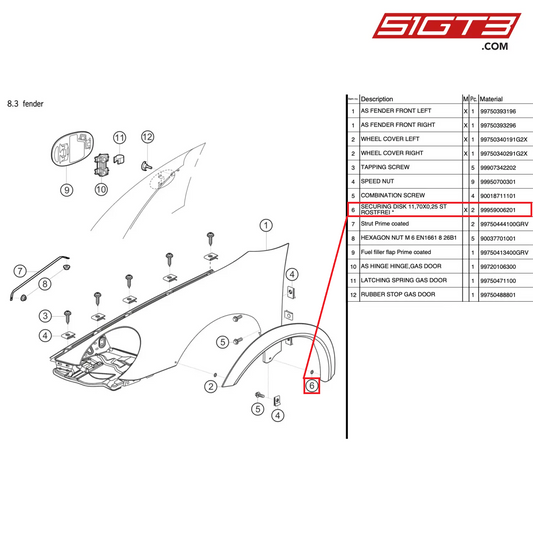 SECURING DISK 11,70X0,25 ST ROSTFREI * - 99959006201 [PORSCHE 997.2 GT3 Cup]