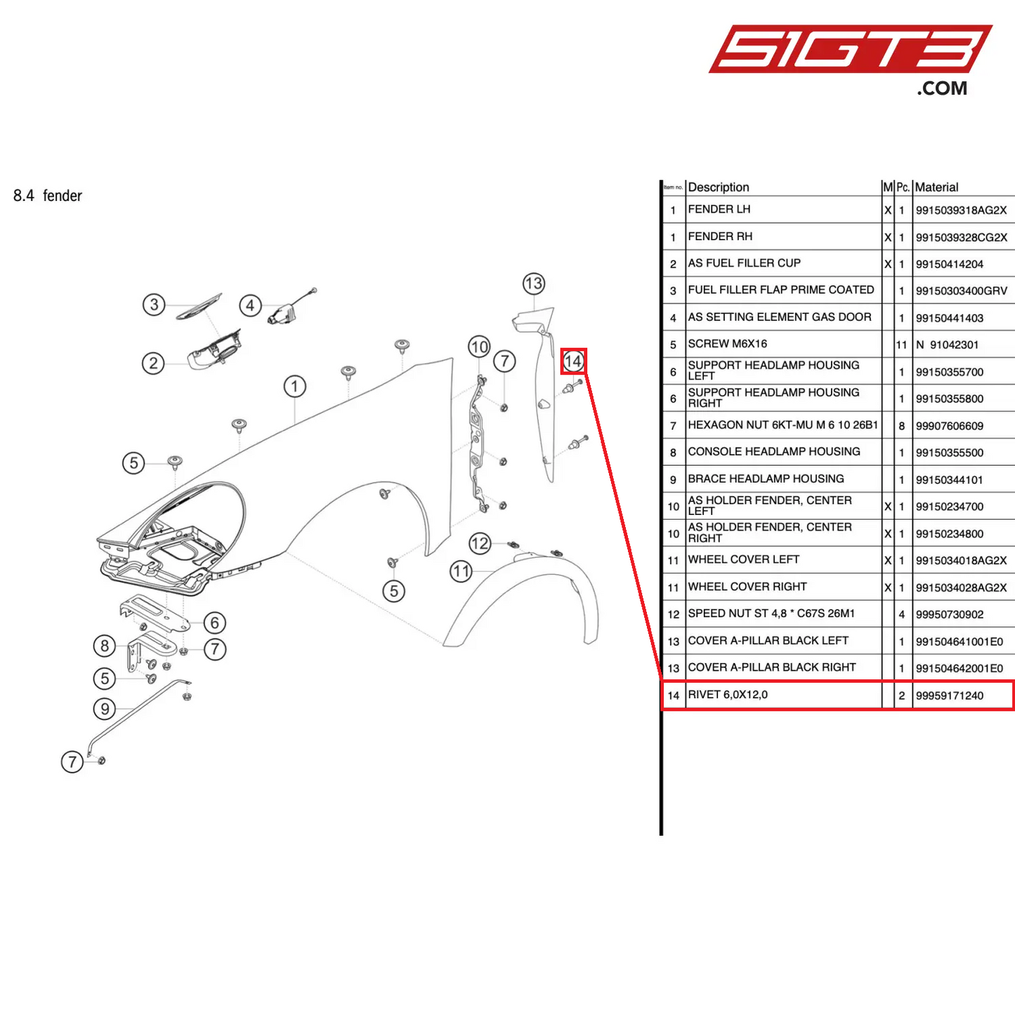 RIVET 6,0X12,0 - 99959171240 [PORSCHE 911 GT3 Cup Type 991 (GEN 2)]