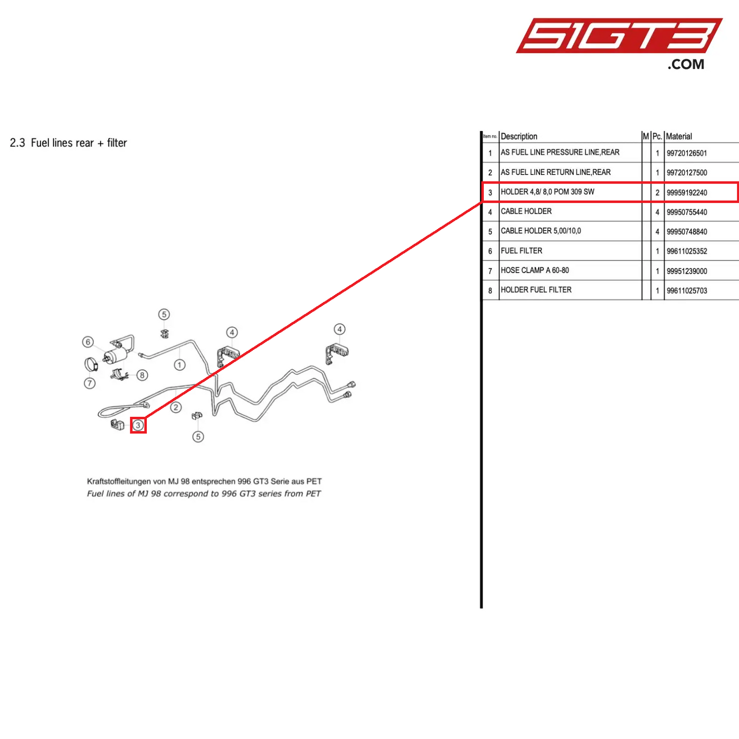 HOLDER 4,8/ 8,0 POM 309 SW - 99959192240 [PORSCHE 996 GT3 Cup]