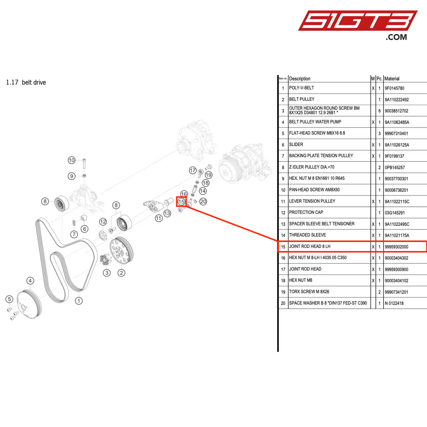 JOINT ROD HEAD 8 LH - 99959302000 [PORSCHE 911 GT3 R Type 991 (GEN 2)]