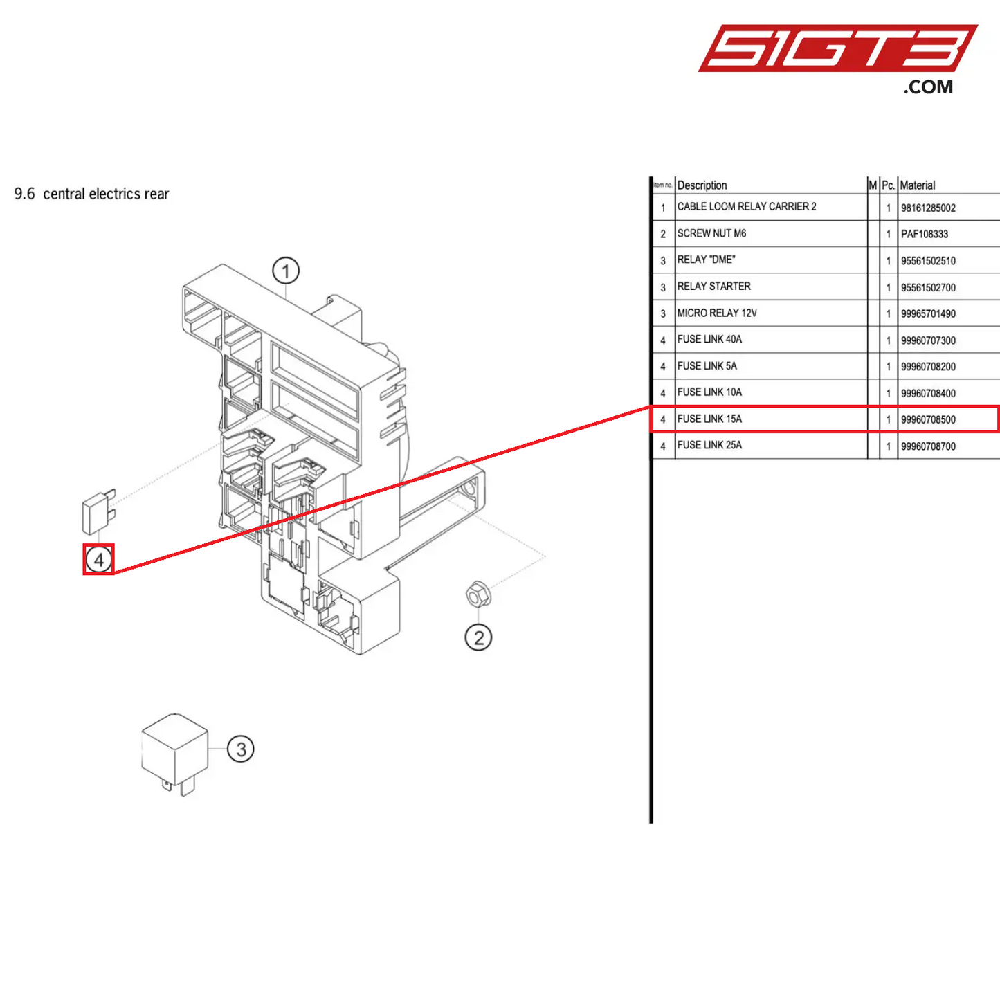 FUSE LINK 15A - 99960708500 [PORSCHE 718 Cayman GT4 Clubsport]