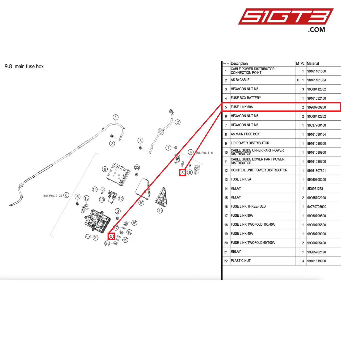 FUSE LINK 60A - 99960709200 [PORSCHE 911 GT2 RS Clubsport]