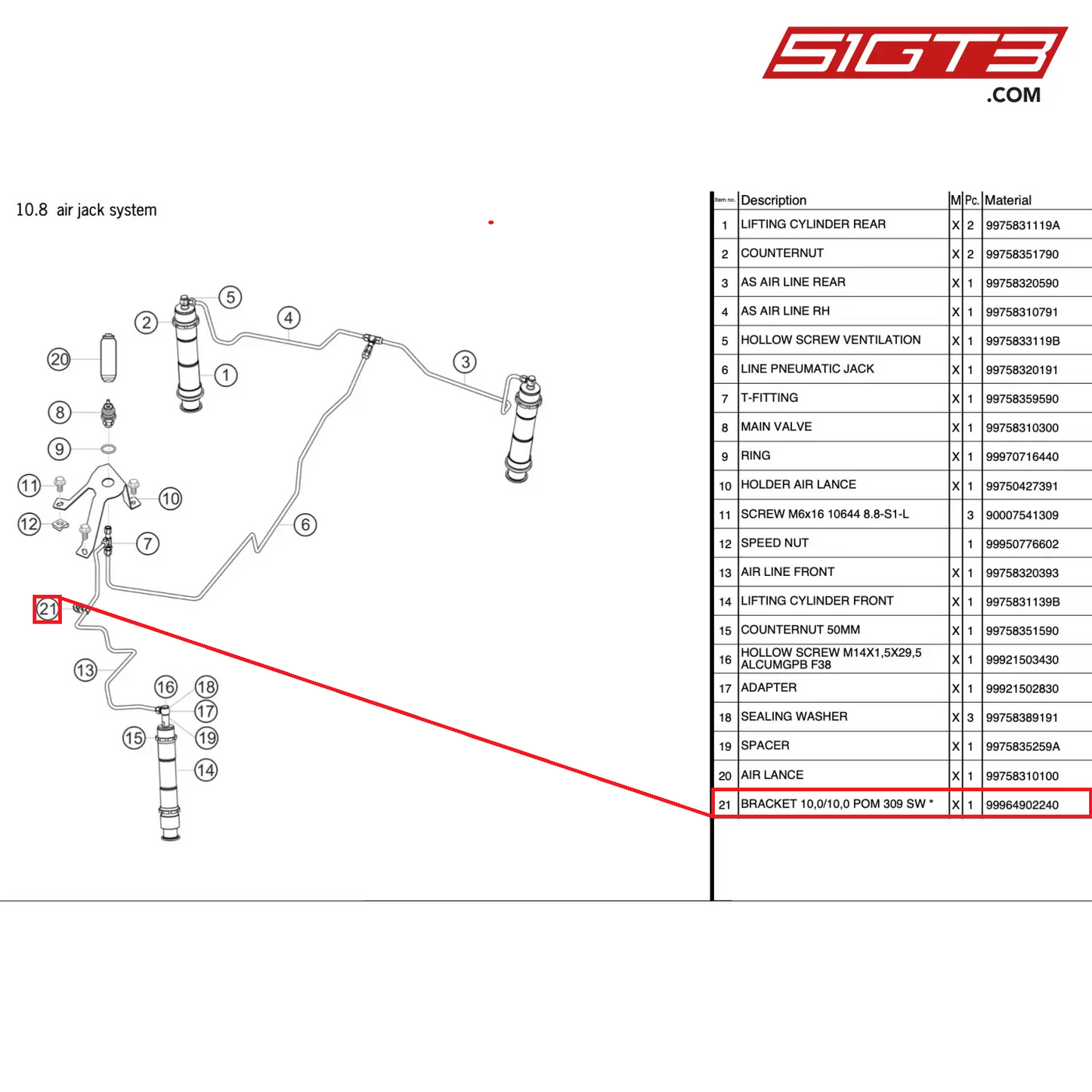 BRACKET 10,0/10,0 POM 309 SW * - 99964902240 [PORSCHE 997.2 GT3 Cup]