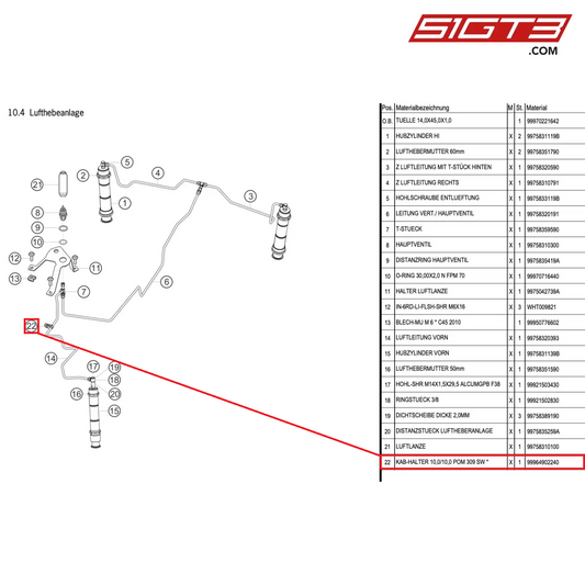 BRACKET 10,0/10,0 POM 309 SW * - 99964902240 [PORSCHE 997.1 GT3 R]